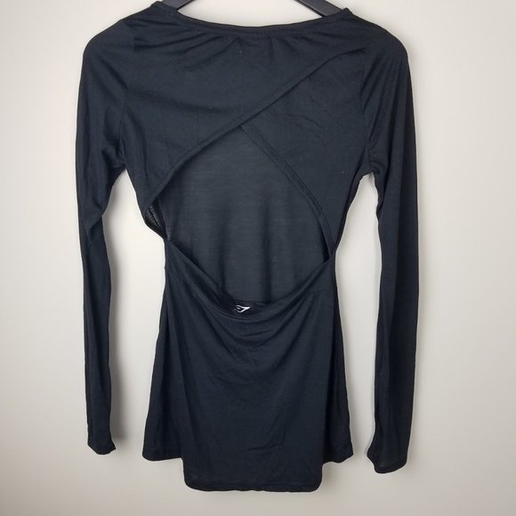 Gymshark Tops - GYMSHARK Open Cross Back Long Sleeve | Black | XS